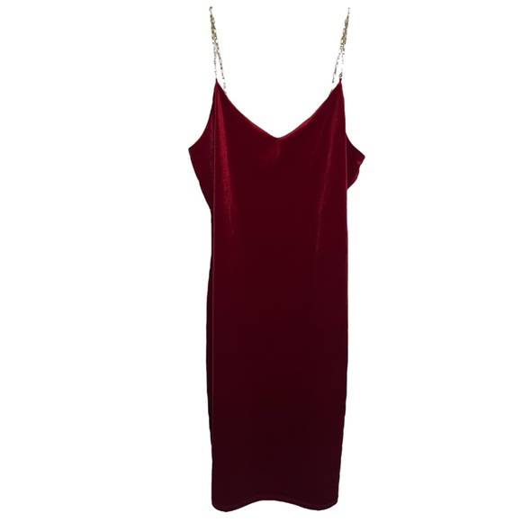 Red Velvet Gold Chain Strap Mini Dress - Picture 3 of 16